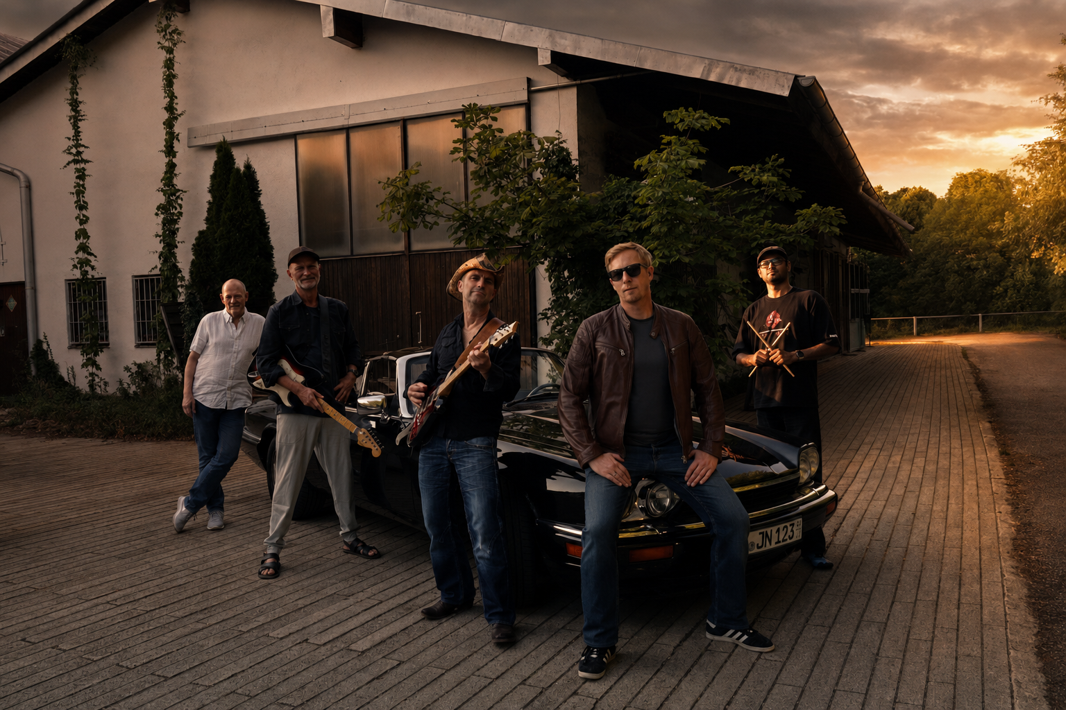 Steel 'n Stone Bandfoto vor einem klassischen Wagen